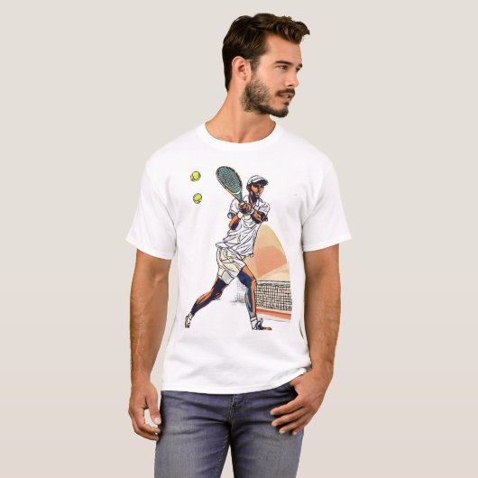 "Doodle Tennis Player in Action T - Shirt" T-Shirt (Vorne ganz)