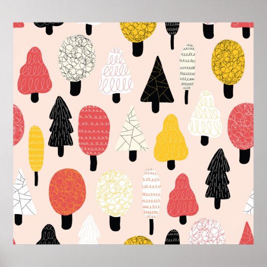 Doodle Trees: Vintage, Abstrakte Natur. Poster (Vorne)