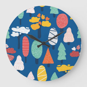 Doodle Trees: Vintage Kinder Hintergrund. Große Wanduhr
