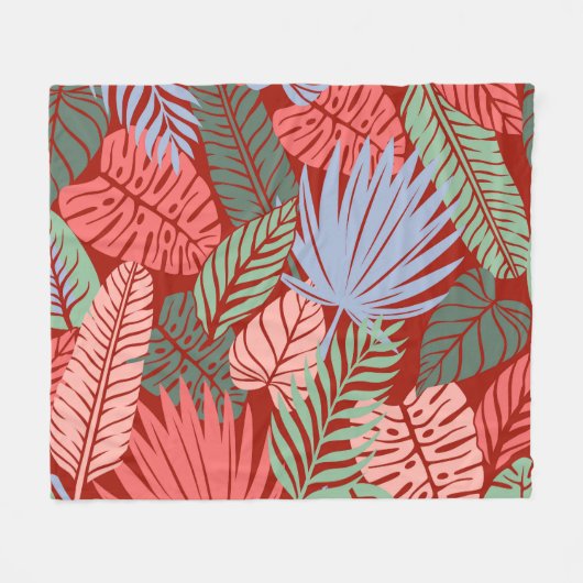 Doodle Tropical Blätter: Dunkel von Hand Gezeichne Fleecedecke (Vorderseite (Horizontal))