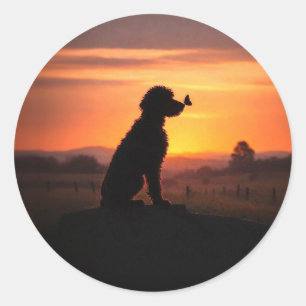 Doodle und Schmetterling Sonnenuntergang Süß Whims Runder Aufkleber