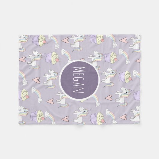 Doodle Unicorn Muster Name Kinder Fleecedecke (Vorderseite (Horizontal))