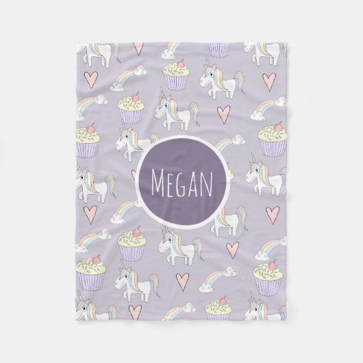 Doodle Unicorn Muster Name Kinder Fleecedecke (Vorderseite)