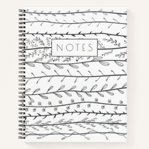 Doodle Vines Black and White Botanic Notizblock