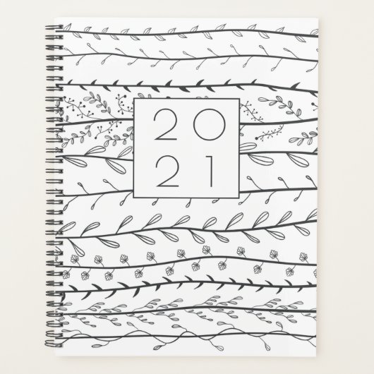 Doodle Vines Black and White Botanic Planer (Vorderseite)