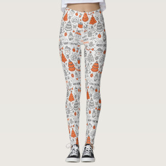 Doodle Weihnachten Orange Grau Muster Leggings