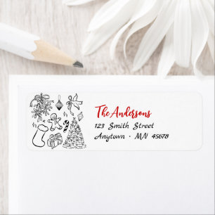 Doodle Weihnachts-Rücksendeadresse Label Feiertag