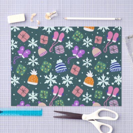Doodle Weihnachts Wintergloves gibt Hats Dunkel Seidenpapier (Handwerk)