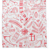 Doodle Weihnachtsmuster rot Duschvorhang (Vorderseite)