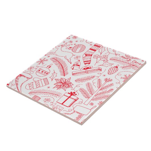 Doodle Weihnachtsmuster rot Fliese (Seite)
