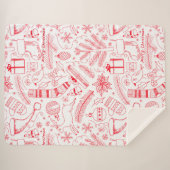 Doodle Weihnachtsmuster rot Sherpadecke (Vorderseite (Horizontal))
