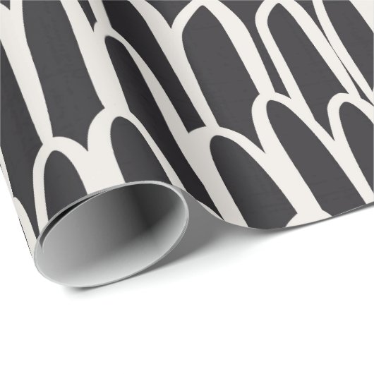 Doodle-Wellen-Mudcloth-Mod geometrisch schwarz Geschenkpapier (Rolleneckpunkt)
