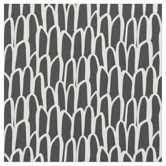 Doodle-Wellen-Mudcloth-Mod geometrisch schwarz Stoff (Nahaufnahme)