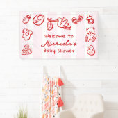 Doodle Whimsical Baby Dusche mit rosa und roter Ha Banner (Insitu)