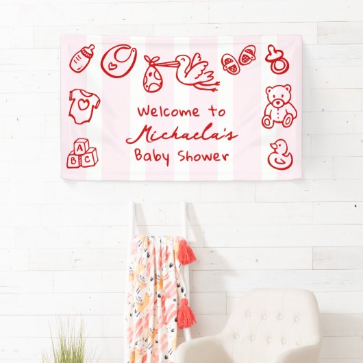 Doodle Whimsical Baby Dusche mit rosa und roter Ha Banner (Insitu)