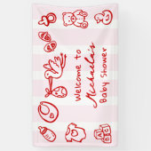 Doodle Whimsical Baby Dusche mit rosa und roter Ha Banner (Vertikal)