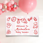 Doodle Whimsical Baby Dusche mit rosa und roter Ha Banner