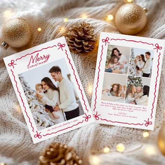 Doodle Whimsical Red Bow Foto-Collage Weihnachten