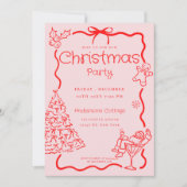 Doodle Whimsical Red Pink Weihnachtsfest Party Einladung (Vorderseite)