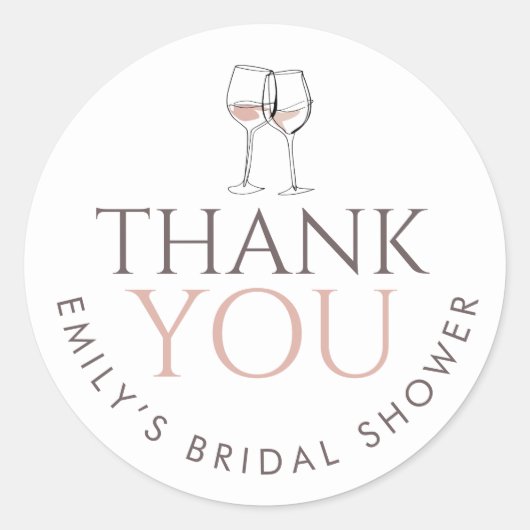 Doodle Wine Glasses Thank You Bridal Shower Runder Aufkleber (Vorderseite)
