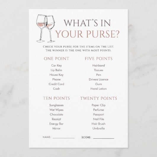 Doodle Wine Whats in Purse Bridal Shower Game Einladung (Vorderseite)