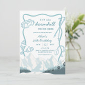 Doodle Winter Blue pastel Ski downhill birthday Einladung (Stehend Vorderseite)
