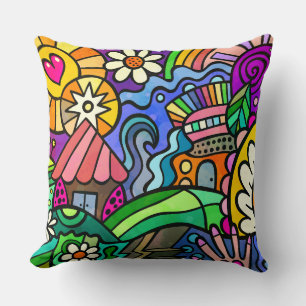 Doodle-Wunderland Süße Cartoon-Landschaft  Kissen