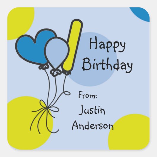 Doodled Balloons Blue Green Birthday Sticker (Vorderseite)