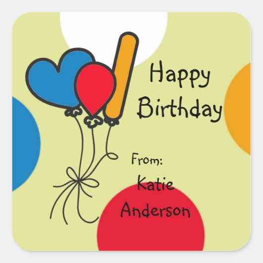 Doodled Balloons Bright Birthday Sticker (Vorderseite)