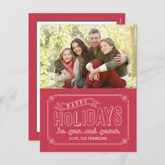 Doodled Banner Holiday Foto Card Postkarte (Vorne/Hinten)