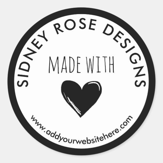 Doodled Black Heart Made with Liebe Runder Aufkleber (Vorderseite)