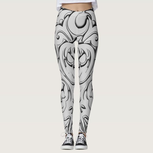 Doodled Schädeldesign Leggings (Vorderseite)
