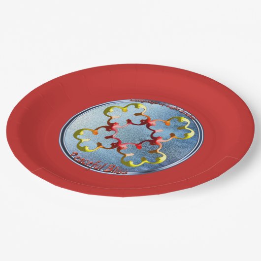 Doodlen auf dem Symbol des Friedlichen Bliss Pappteller (Schrägansicht)