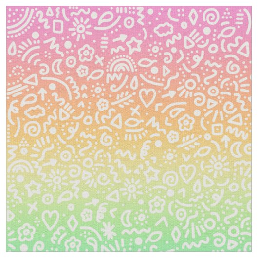 Doodles auf Pastel Rainbow Gradient Fabric Stoff (Nahaufnahme)