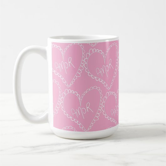 Doodles Black Hearts Valentines Day Pink Kaffeetasse (Links)