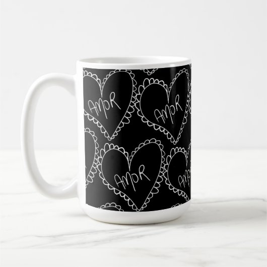 Doodles Black Hearts Valentines Day Pink Kaffeetasse (Links)