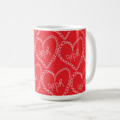 Doodles Black Hearts Valentines Day Pink Kaffeetasse (VorderseiteRechts)