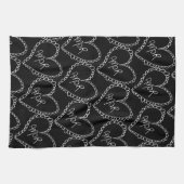 Doodles Black Hearts Valentines Day Red Geschirrtuch (Horizontal)