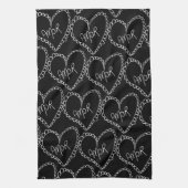 Doodles Black Hearts Valentines Day Red Geschirrtuch (Vertikal)