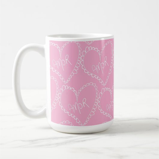 Doodles Black Hearts Valentinstag Rosa Kaffeetasse (Links)