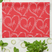 Doodles Black Hearts Valentinstag Rot Geschirrtuch (Gefaltet)