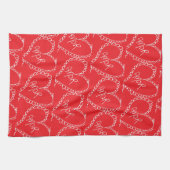 Doodles Black Hearts Valentinstag Rot Geschirrtuch (Horizontal)