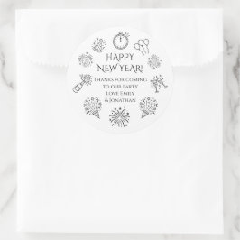 Doodles Black text New Year Party Thank you  Runder Aufkleber