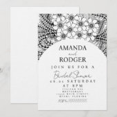 Doodles Florals Black White Bridal Shower Einladung (Vorne/Hinten)
