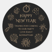 Doodles Gold Black New Year Party Thank you Runder Aufkleber (Vorderseite)