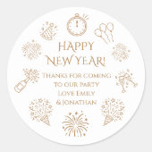 Doodles Gold text New Year Party Thank you Runder Aufkleber (Vorderseite)