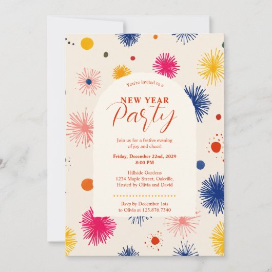 Doodles handGezeichnet Abstraktes Neujahrsfest-Par Einladung (Vorderseite)