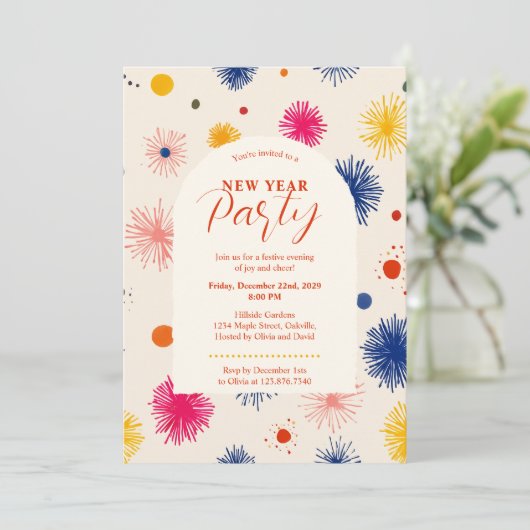 Doodles handGezeichnet Abstraktes Neujahrsfest-Par Einladung (Stehend Vorderseite)