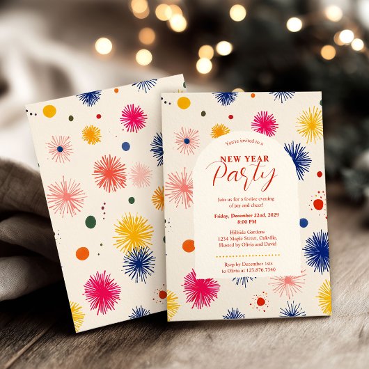 Doodles handGezeichnet Abstraktes Neujahrsfest-Par Einladung