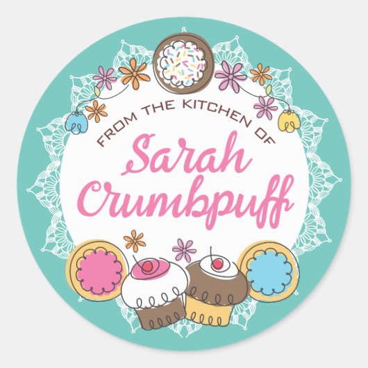 Doodles Kekse Kuchen aus der Küche der Klasse Runder Aufkleber (Vorderseite)